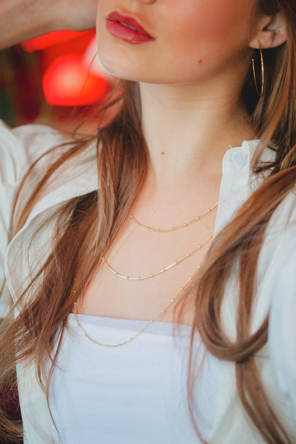 COLAR RÍGIDO COM BOLINHAS 60CM FOLHEADO A OURO 18K