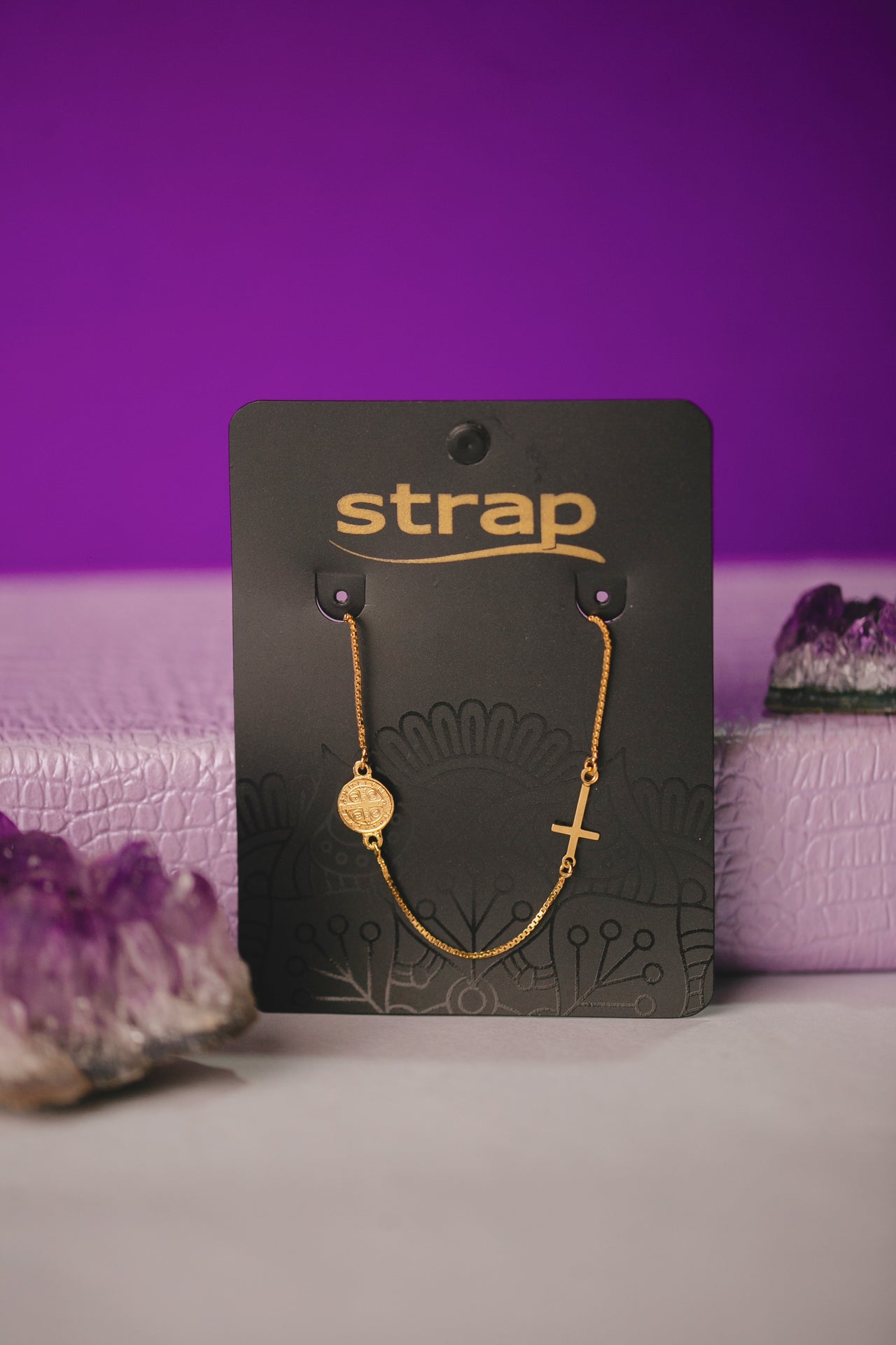 PULSEIRA CRUZ E MEDALHA SÃO BENTO FOLHEADO A OURO 18K