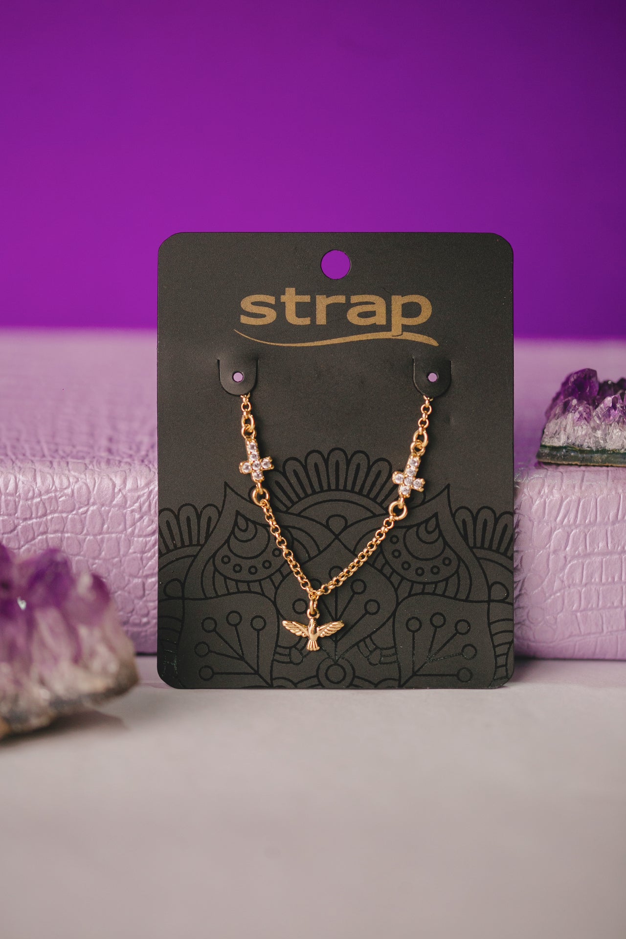 PULSEIRA ESPIRÍTO SANTO COM CRUZ FOLHEADO A OURO 18K