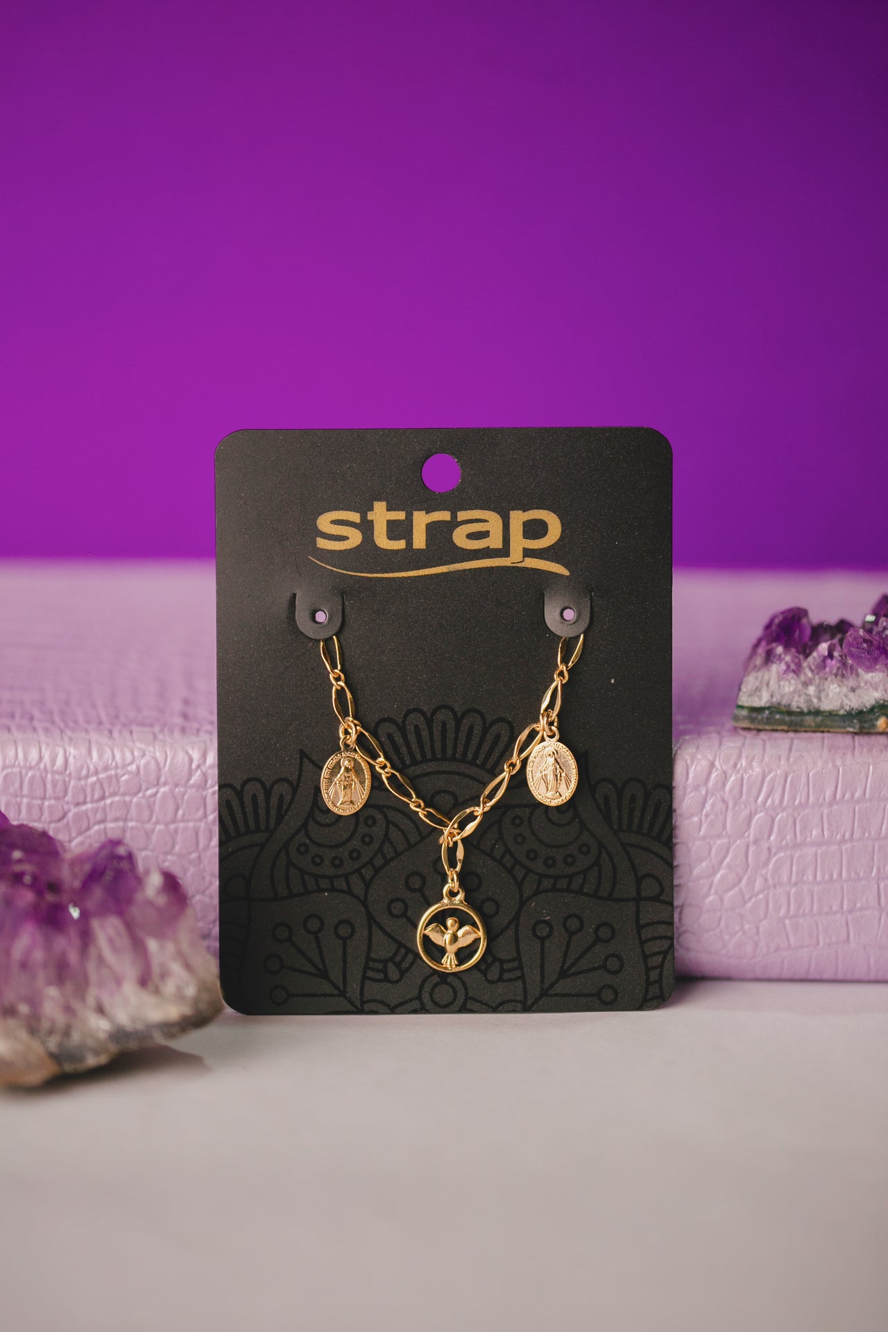 PULSEIRA NOSSA SENHORA E ESPIRITO SANTO FOLHEADO A OURO 18K