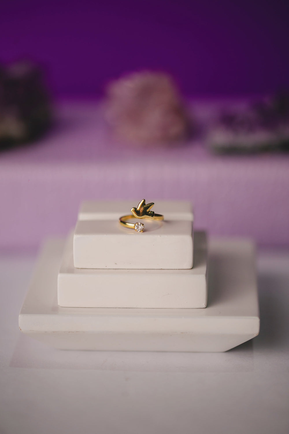 ANEL FALANGE POMBA DA PAZ E ZIRCÔNIA FOLHEADO A OURO 18K