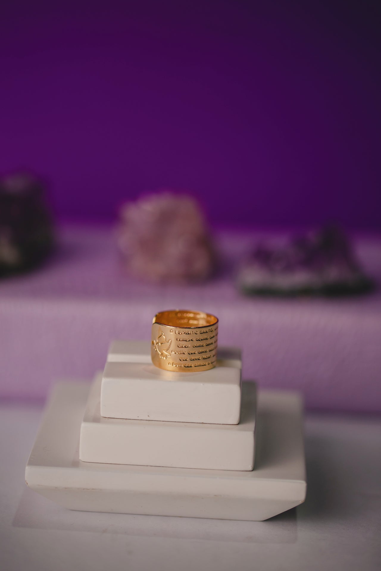 ANEL AJUSTÁVEL ORAÇÃO FOLHEADO A OURO 18K