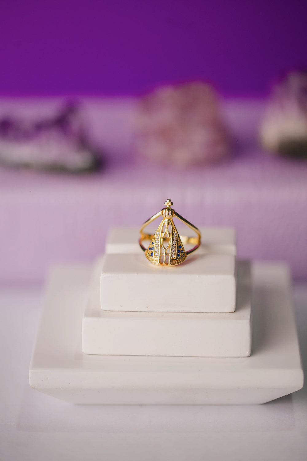ANEL NOSSA SENHORA FOLHEADO A OURO 18K