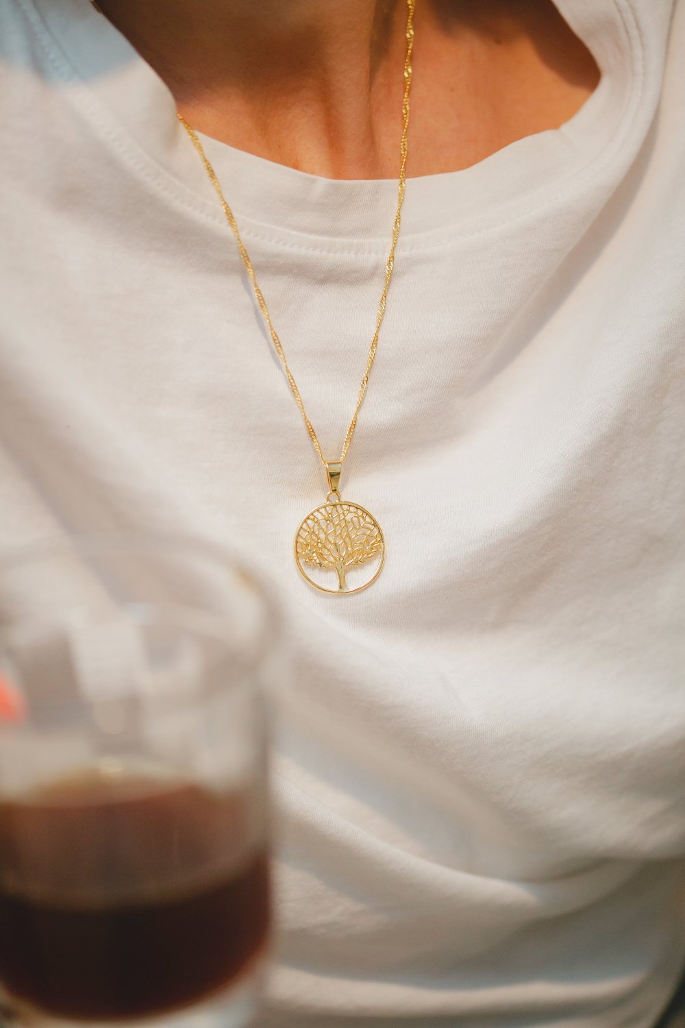 COLAR ÁRVORE DA VIDA FOLHEADA A OURO 18K