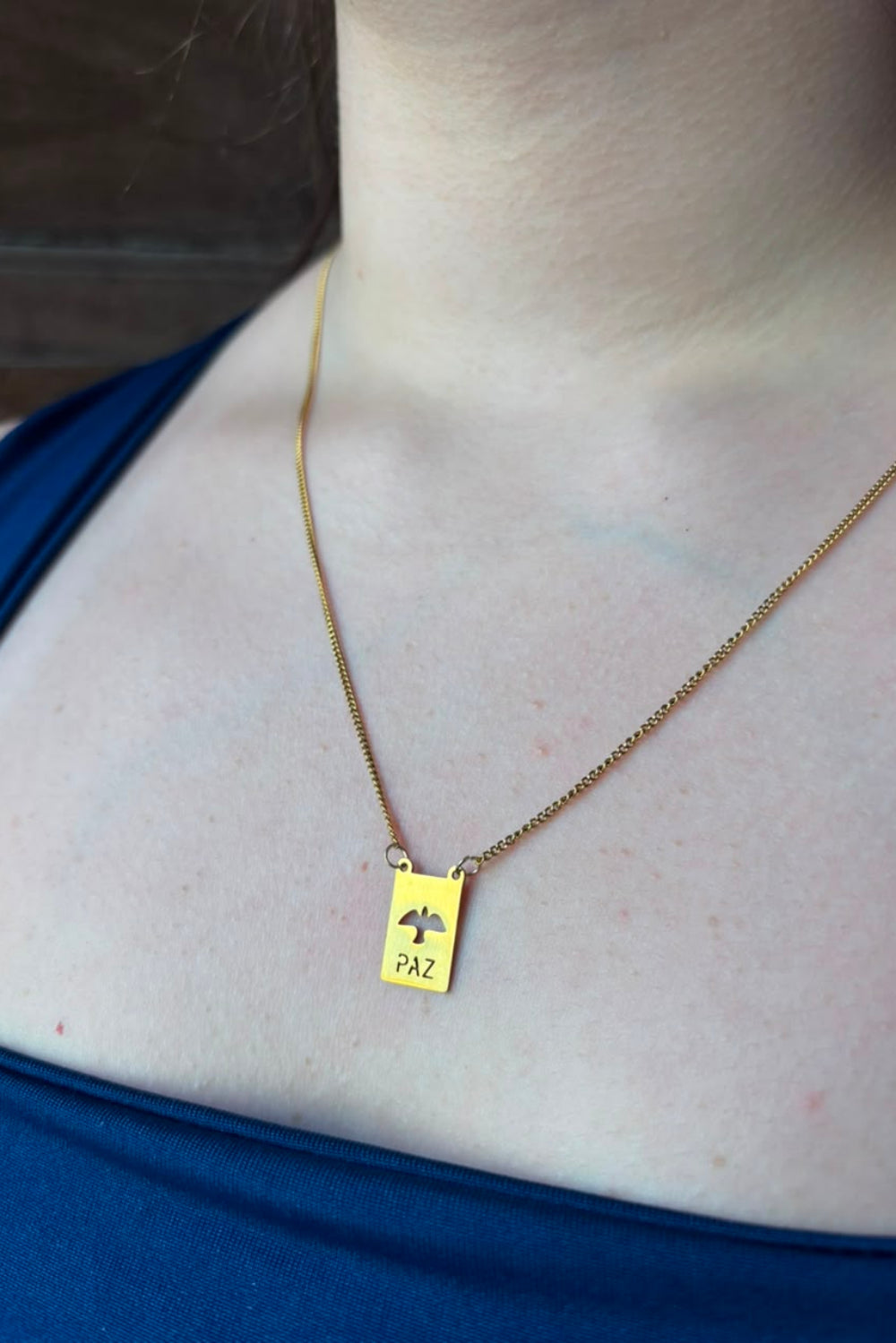 ESCAPULÁRIO COM ESPÍRITO SANTO E CRUZ DOURADO EM AÇO INOX
