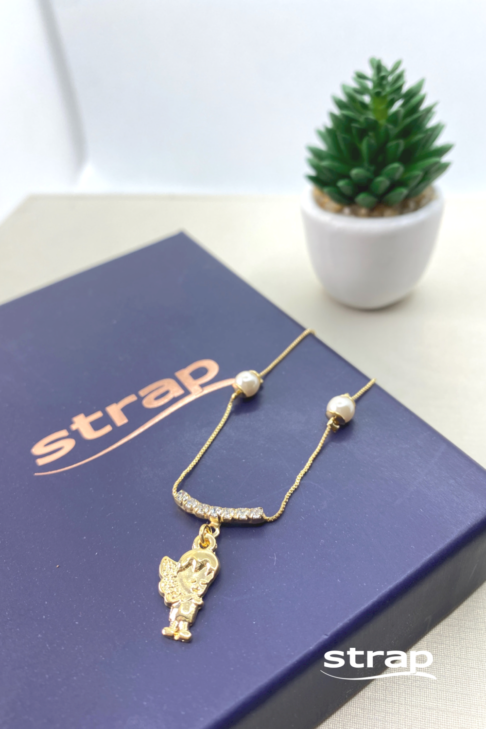 COLAR ANJO E PEROLAS FOLHEADO A OURO 18K