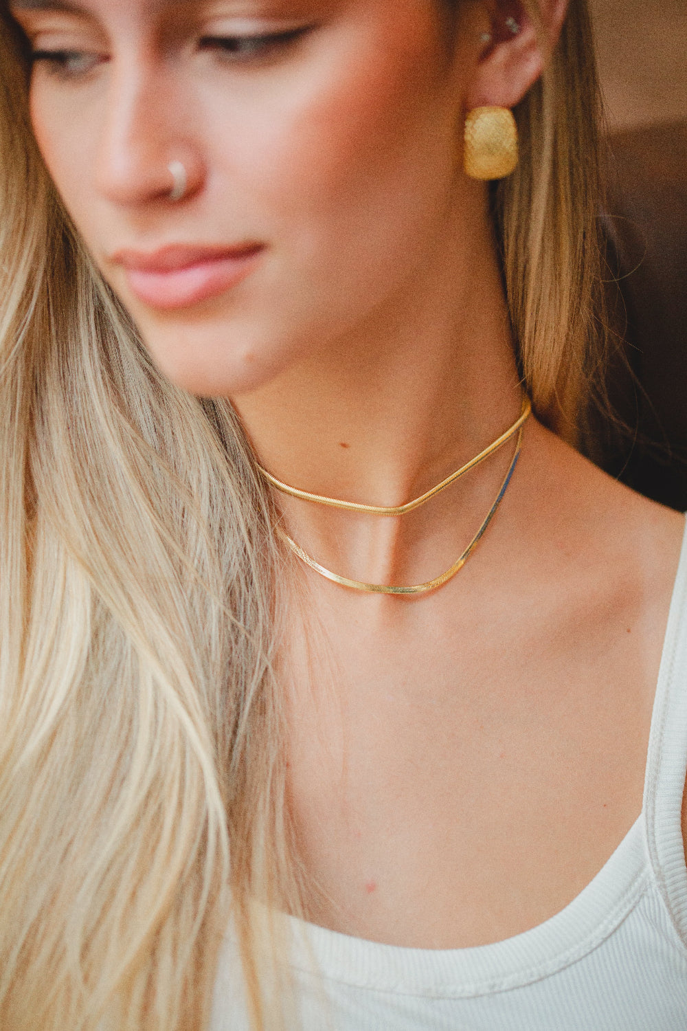 COLAR CHOKER DUPLA MALHA FITA E FIO ALEMAO FOLHEADO A OURO 18K