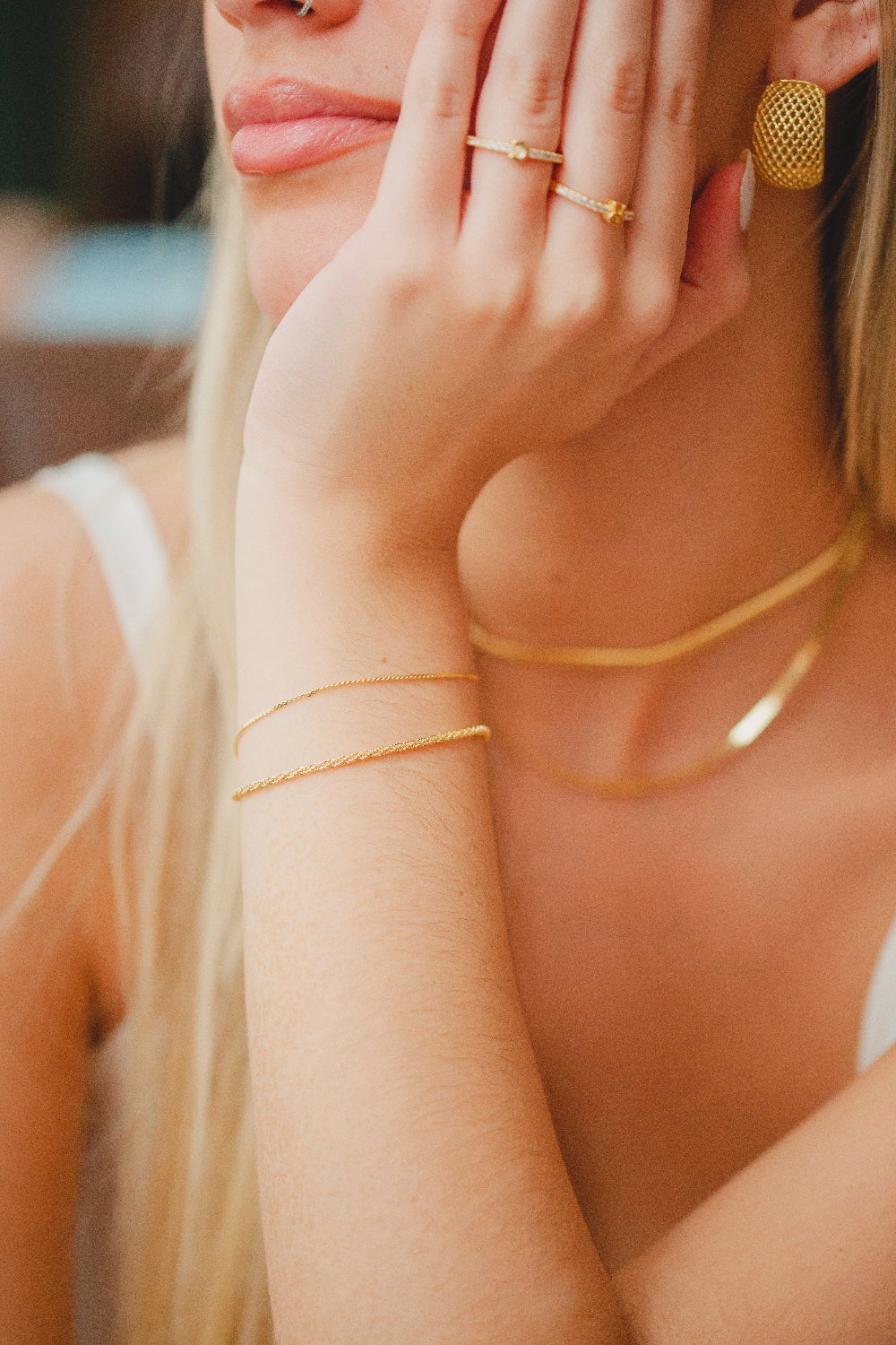 PULSEIRA DUPLA DELICADA FOLHEADO A OURO 18K