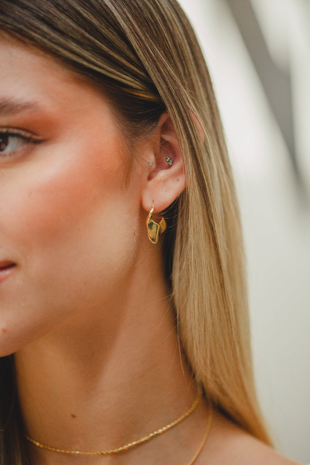 BRINCO ARGOLA ORGANICA LISA FOLHEADO A OURO 18K