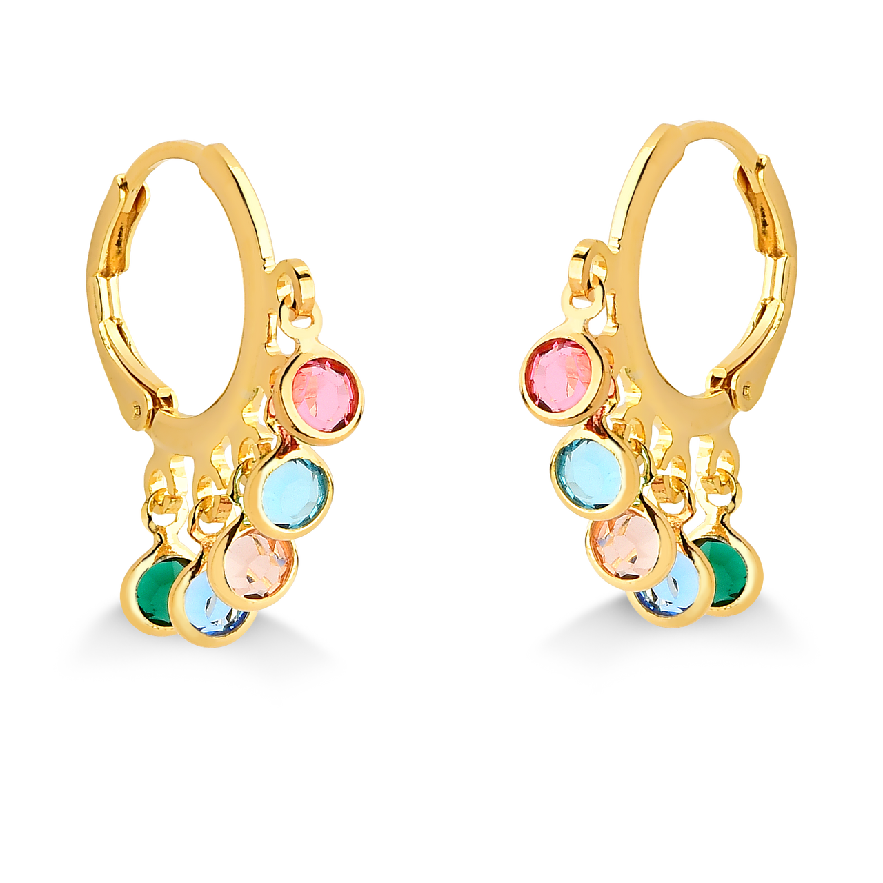 BRINCO ARGOLA COM CRISTAIS COLORIDOS FOLHEADO A OURO 18K
