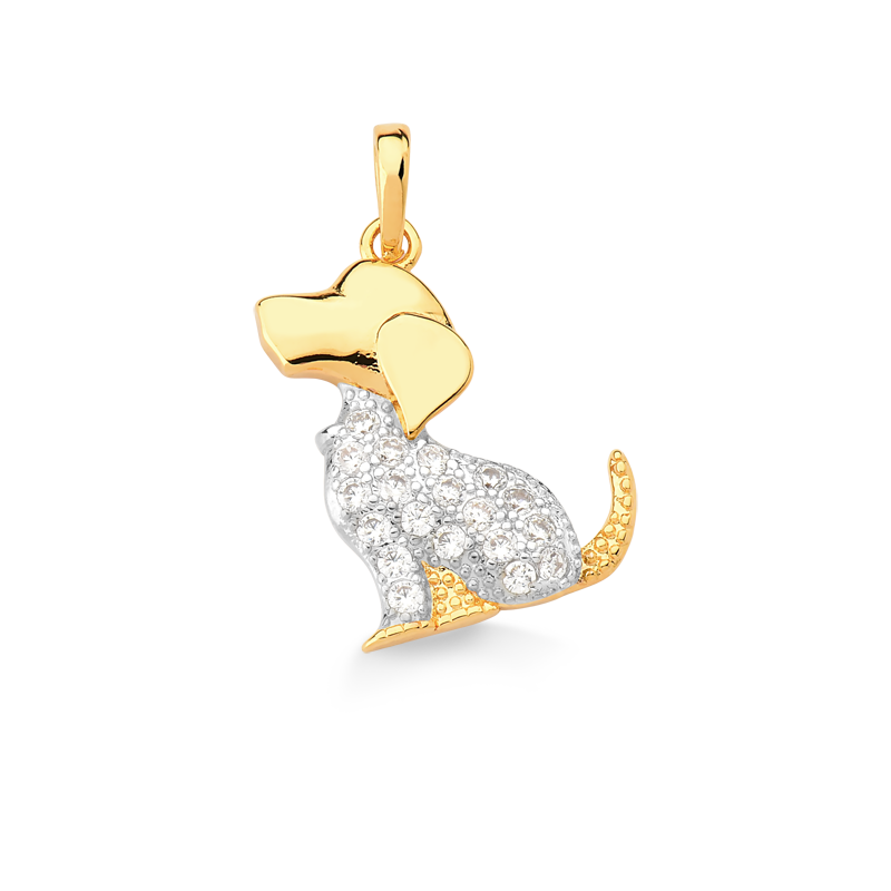 PINGENTE CACHORRO CRAVEJADO DE ZIRCONIAS  FOLHEADO A OURO 18K