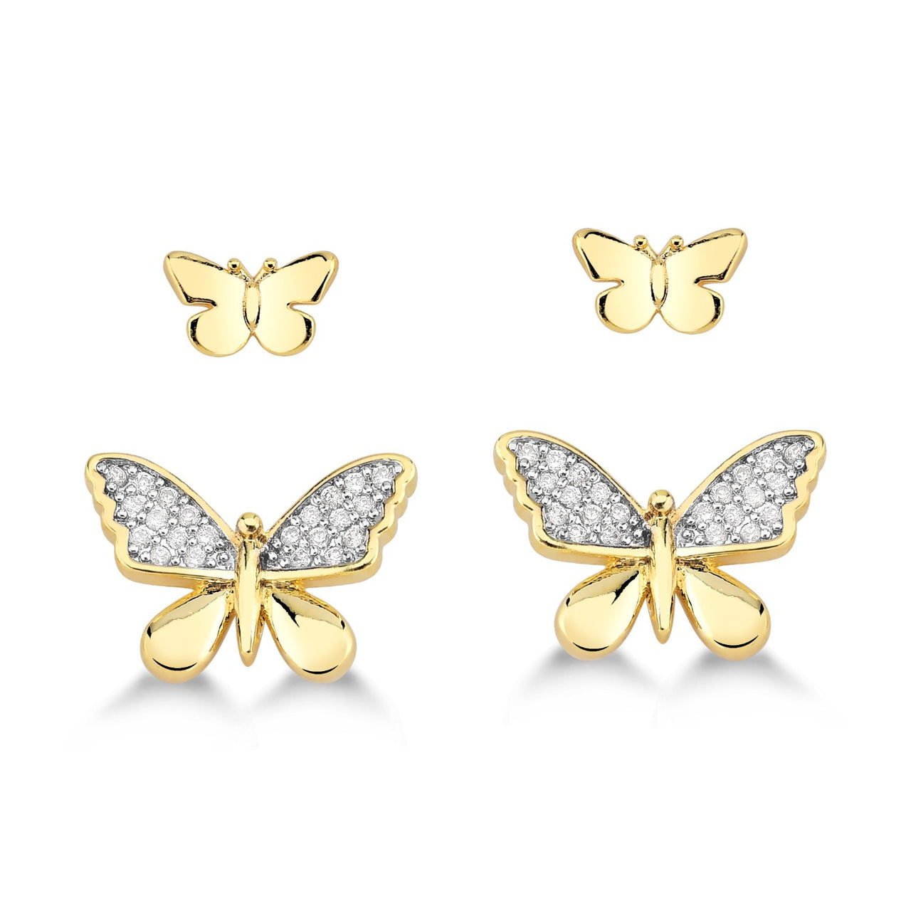 BRINCO DUPLA DE BORBOLETAS CRISTAIS FOLHEADO A OURO 18K