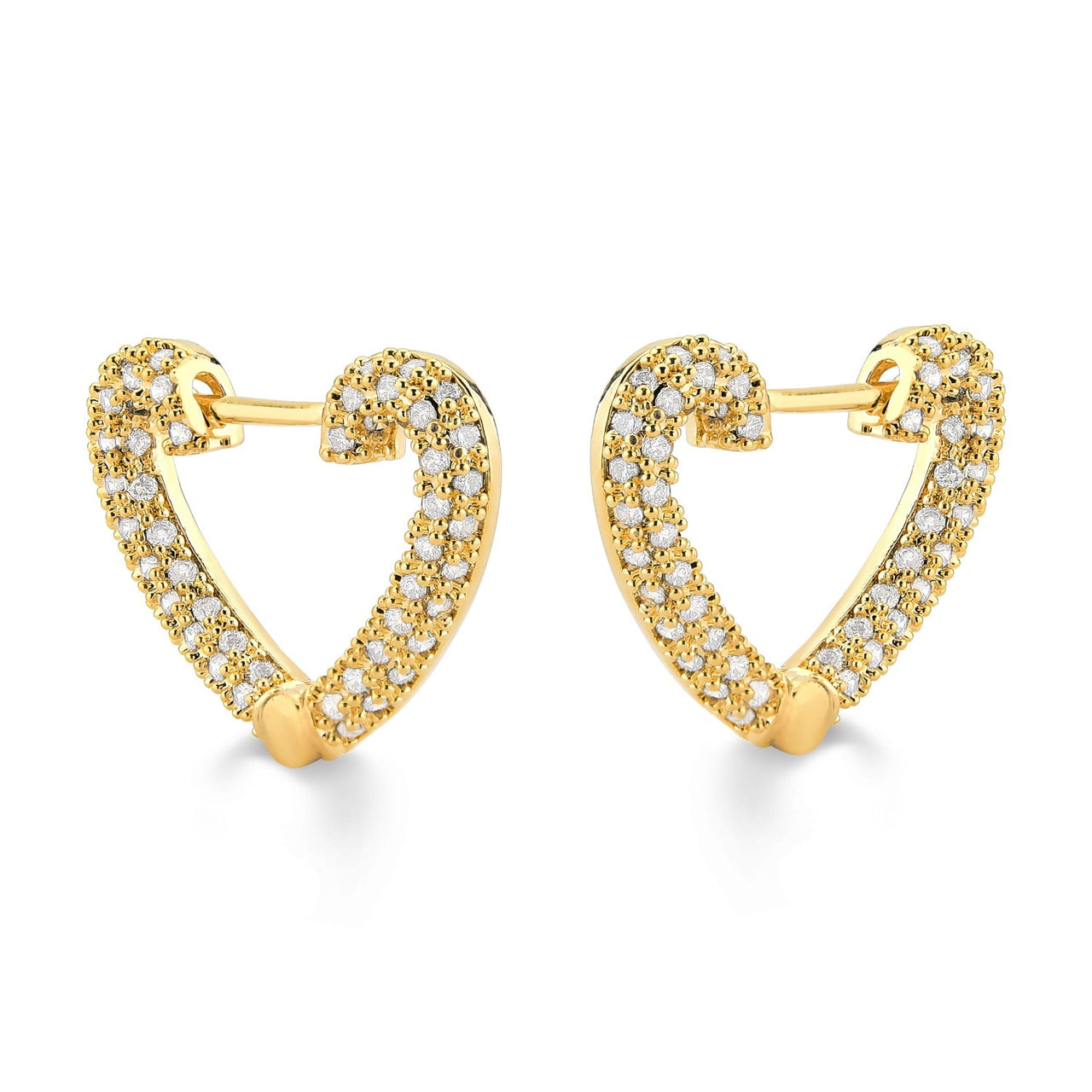 BRINCO DE ARGOLA MEIO CORAÇÃO CRAVEJADO DE ZIRCONIAS CRISTAIS FOLHEADO A OURO 18K