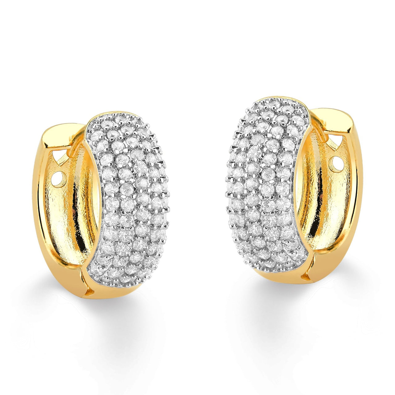BRINCO DE ARGOLA CLASSICA GRANDE CRAVEJADA DE ZIRCONIA FOLHEADA A OURO 18K