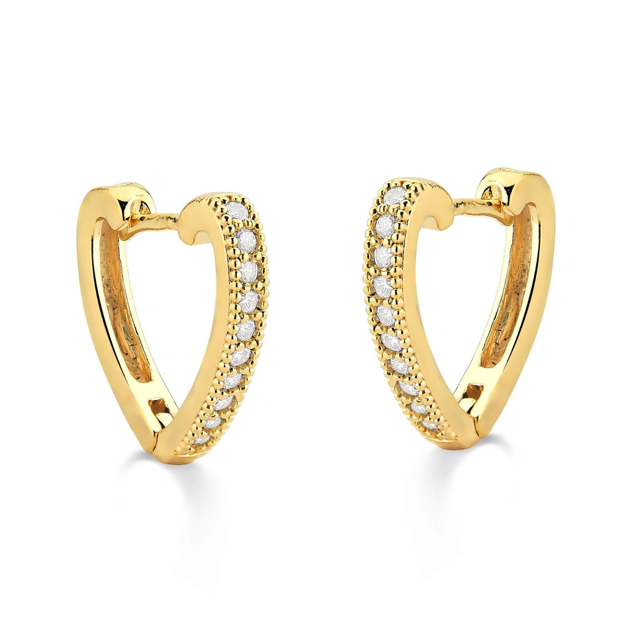 BRINCO DE ARGOLA FINA DE CORAÇÃO GRANDE CRAVEJADA DE ZIRCONIAS CRISTAIS FOLHEADO A OURO 18K