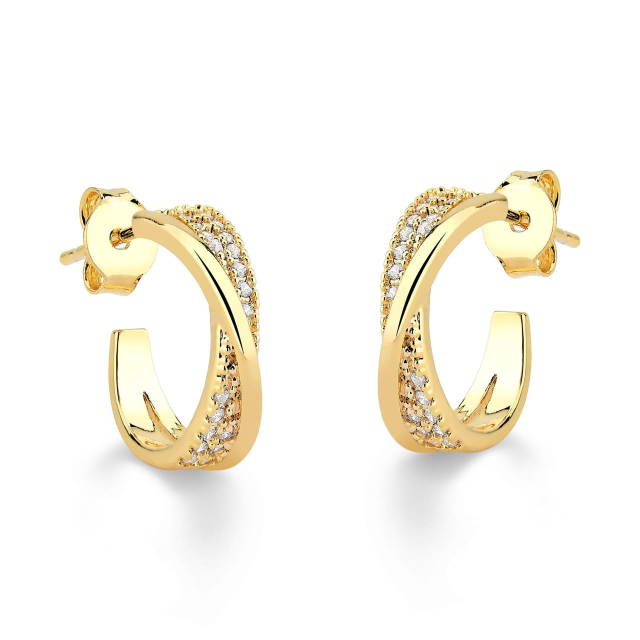 BRINCO DE ARGOLA DE TARRAXA CRAVEJADA DE ZIRCONIAS CRISTAIS FOLHEADO A OURO 18K