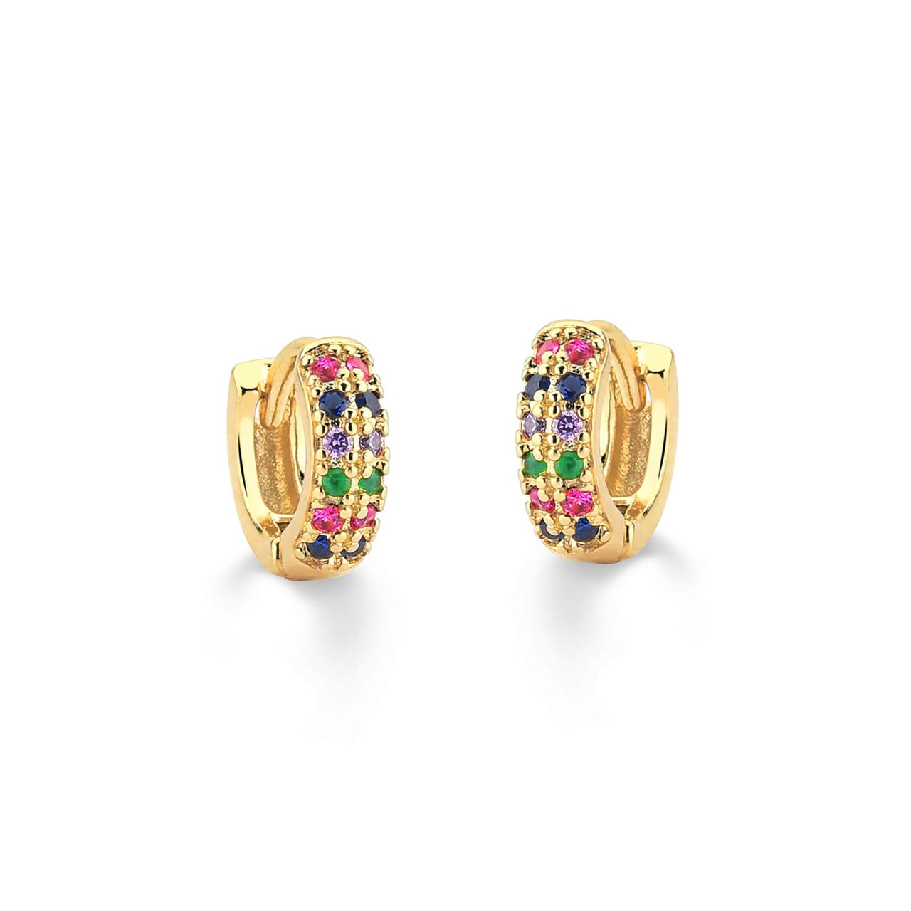 BRINCO DE ARGOLA MINI COM MICRO ZIRCONIAS COLORIDAS FOLHEADO A OURO 18K