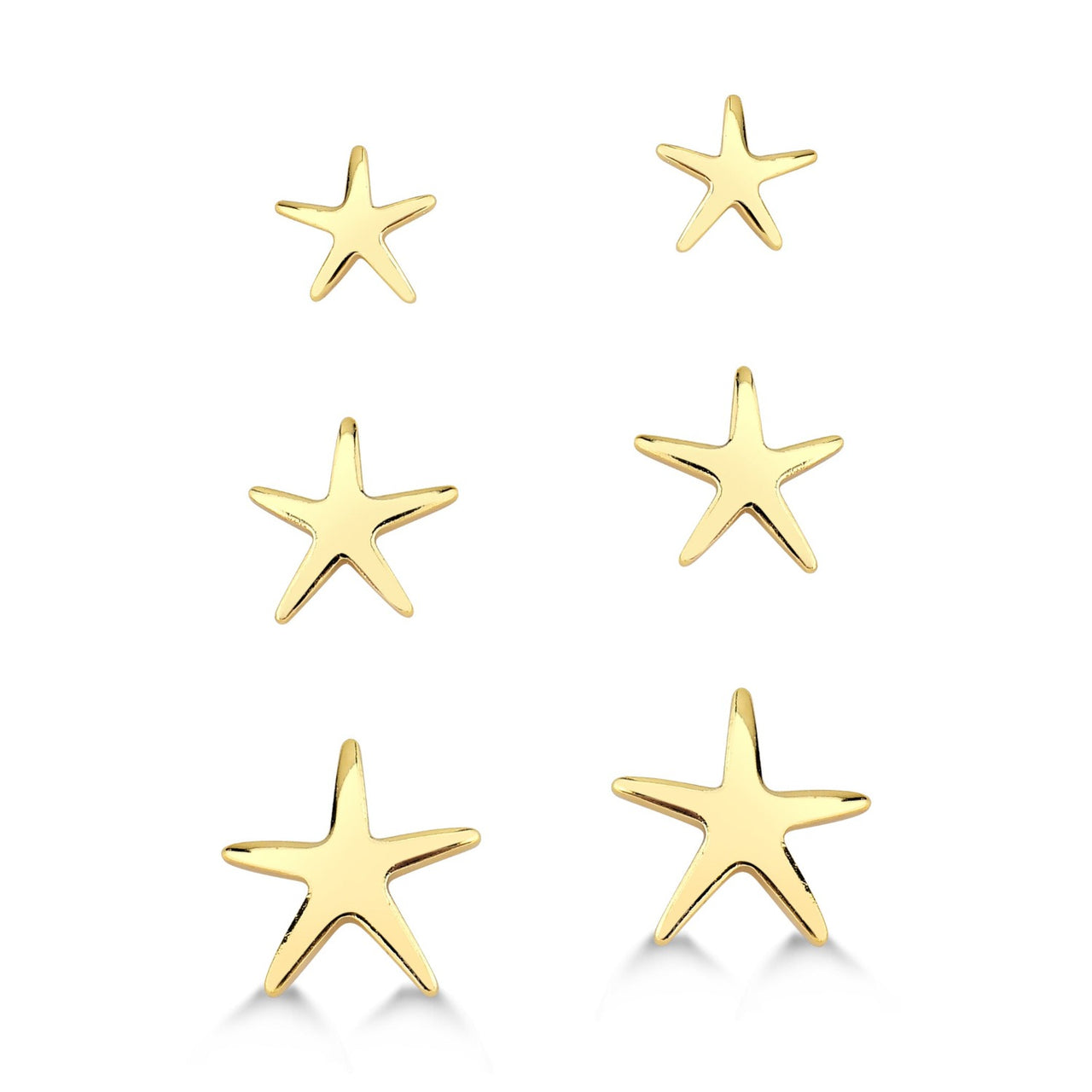 TRIO DE BRINCO DE ESTRELAS FOLHEADO A OURO 18K