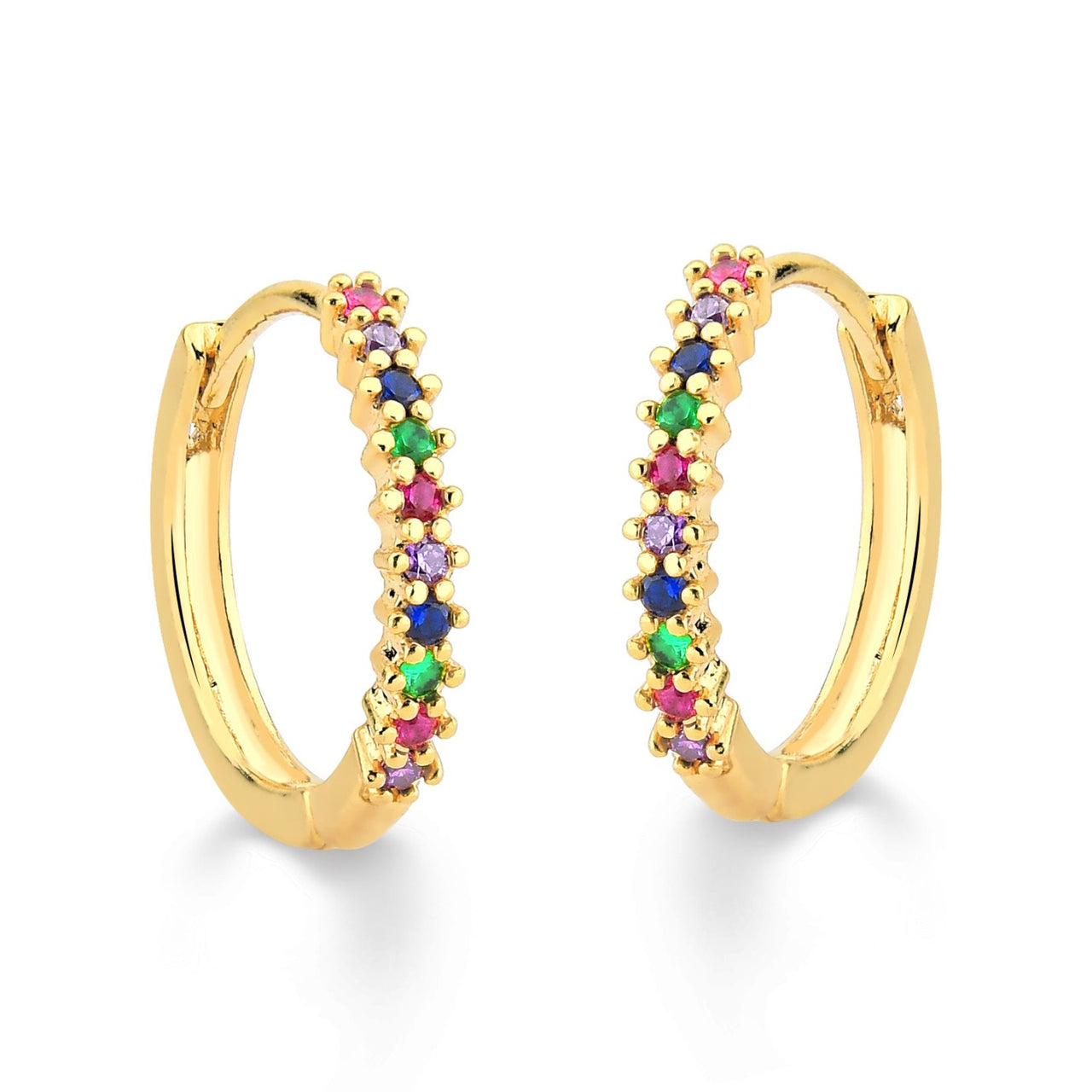 BRINCO DE ARGOLA GRANDE FINA COM MICRO ZIRCONIAS COLORIDAS FOLHEADO A OURO 18K