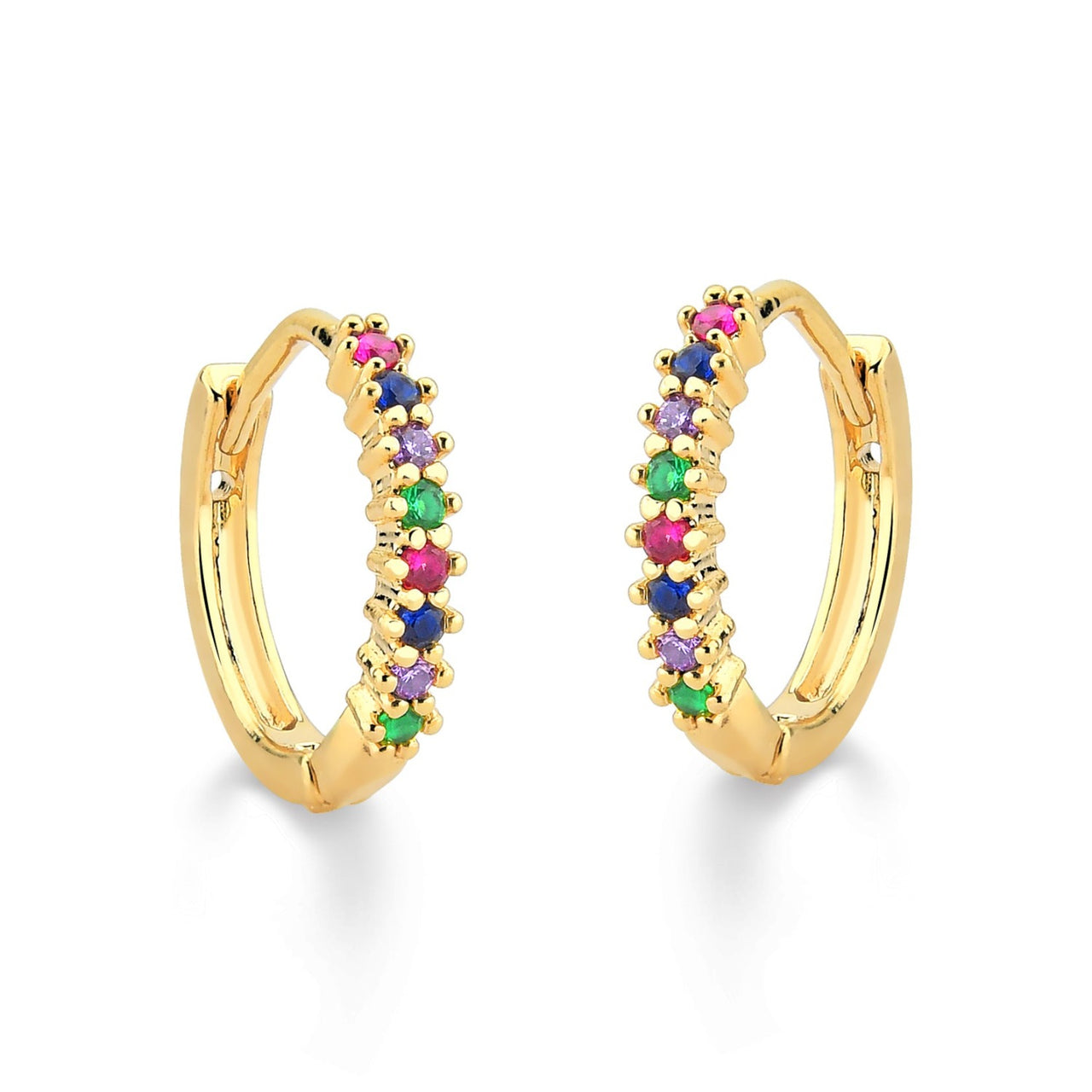 BRINCO DE ARGOLA MEDIA FINA COM MICRO ZIRCONIAS COLORIDAS FOLHEADO A OURO 18K