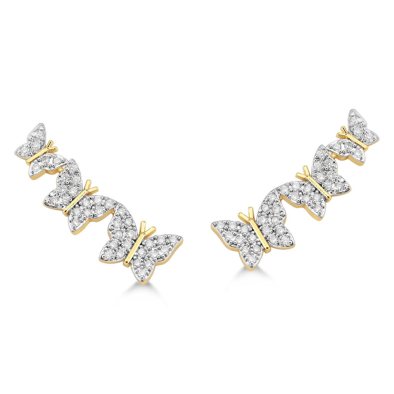 BRINCO EAR CUFF DE BORBOLETAS COM ZIRCONIAS FOLHEADO A OURO 18K