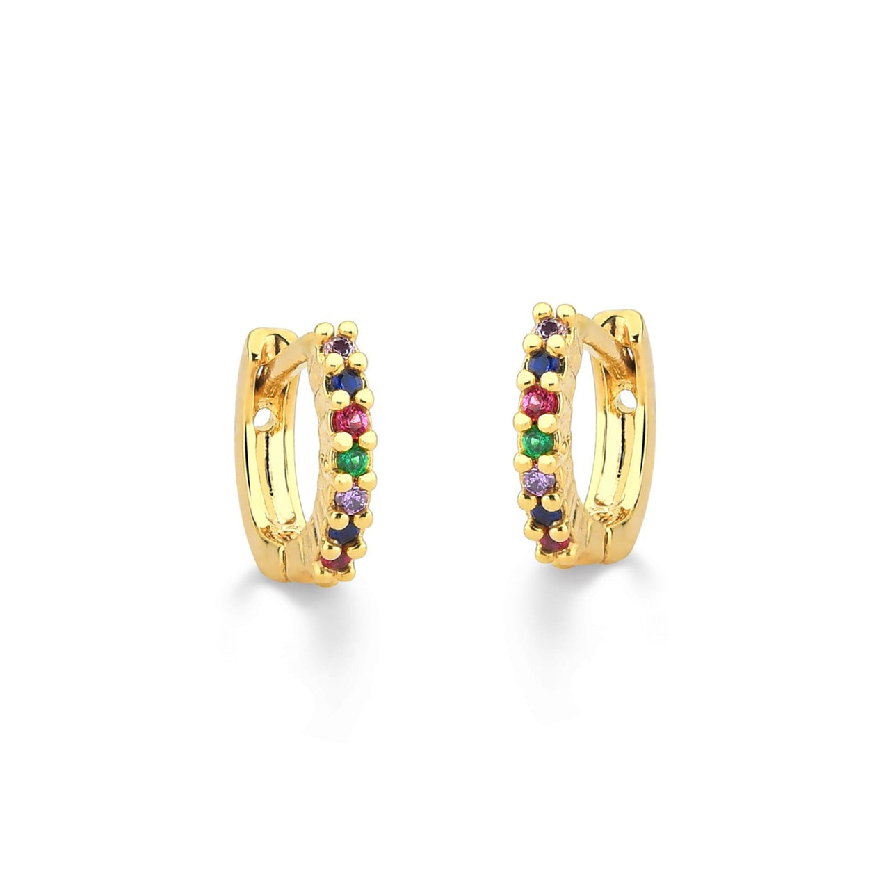 BRINCO DE ARGOLA MINI FINA COM MICRO ZIRCONIAS COLORIDAS FOLHEADO A OURO 18K