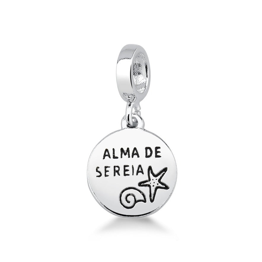 PINGENTE MEDALHA COM ESCRITA "ALMA DE SEREIA" E ESTRELA DO MAR EM PRATA