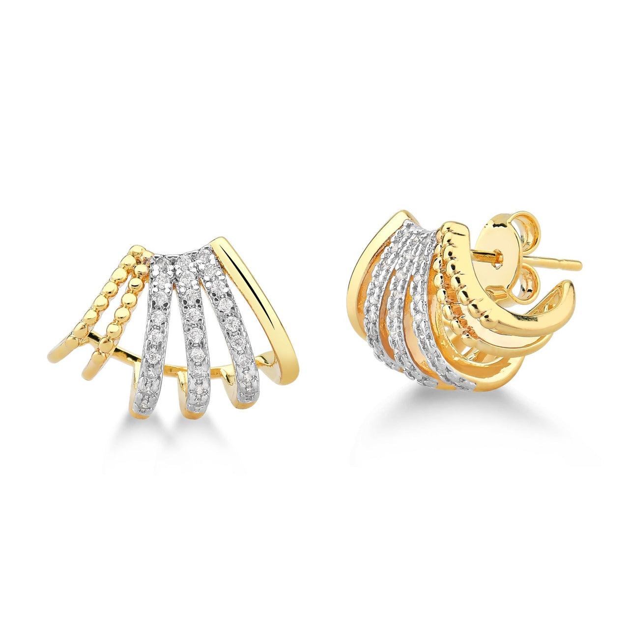 BRINCO DE LISTRAS CRAVEJADO DE ZIRCONIAS CRISTAIS FOLHEADO A OURO 18K