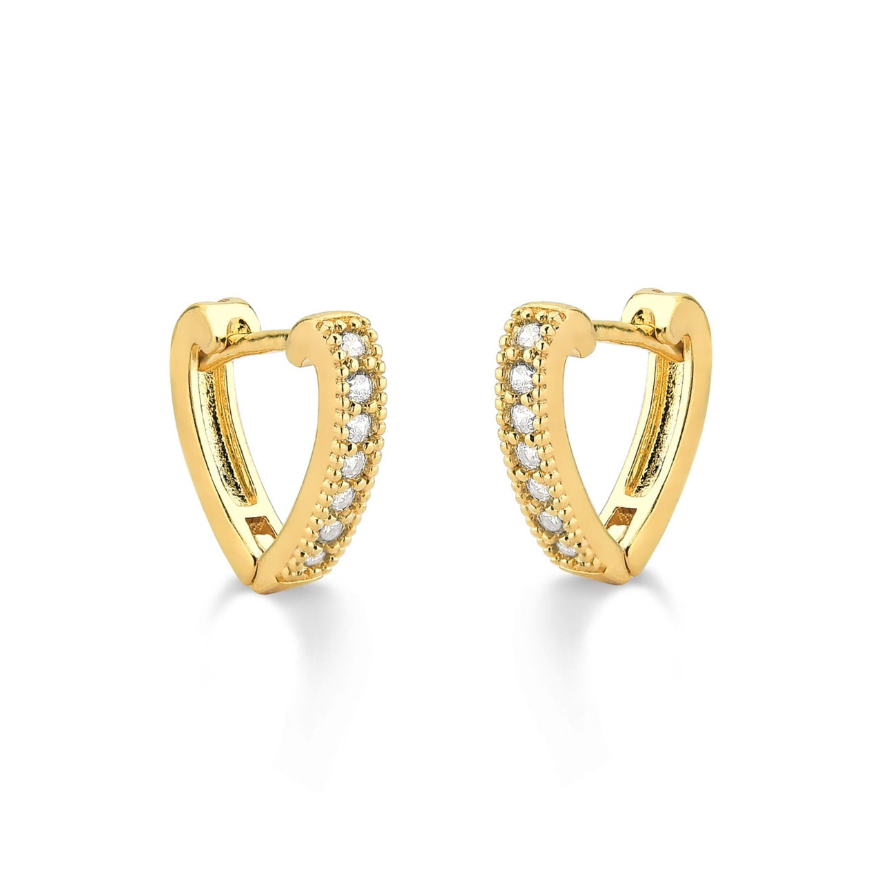 BRINCO DE ARGOLA FINA DE CORAÇÃO PEQUENO CRAVEJADA DE ZIRCONIAS CRISTAIS FOLHEADO A OURO 18K