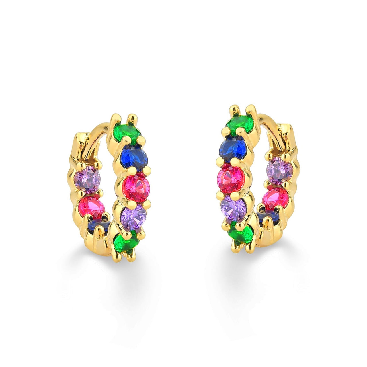 BRINCO DE ARGOLA MEDIA COM ZIRCONIAS INTERNAS E EXTERNAS FOLHEADO A OURO 18K