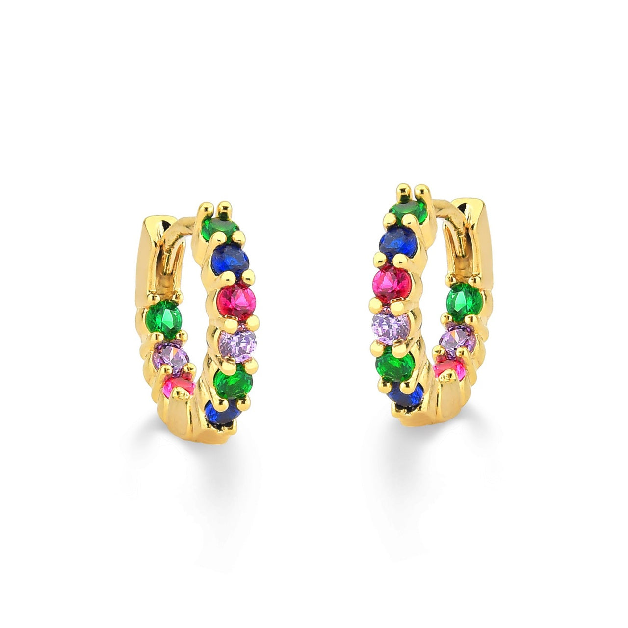 BRINCO DE ARGOLA FINA COM ZIRCONIAS INTERNAS E EXTERNAS FOLHEADO A OURO 18K