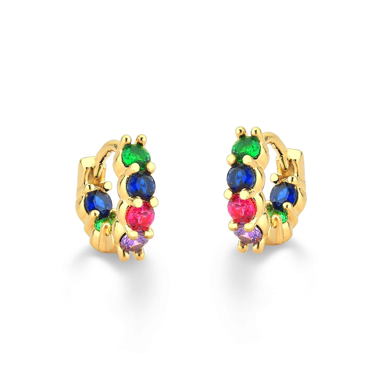 BRINCO DE ARGOLA PEQUENA COM ZIRCONIAS INTERNAS E EXTERNAS FOLHEADO A OURO 18K