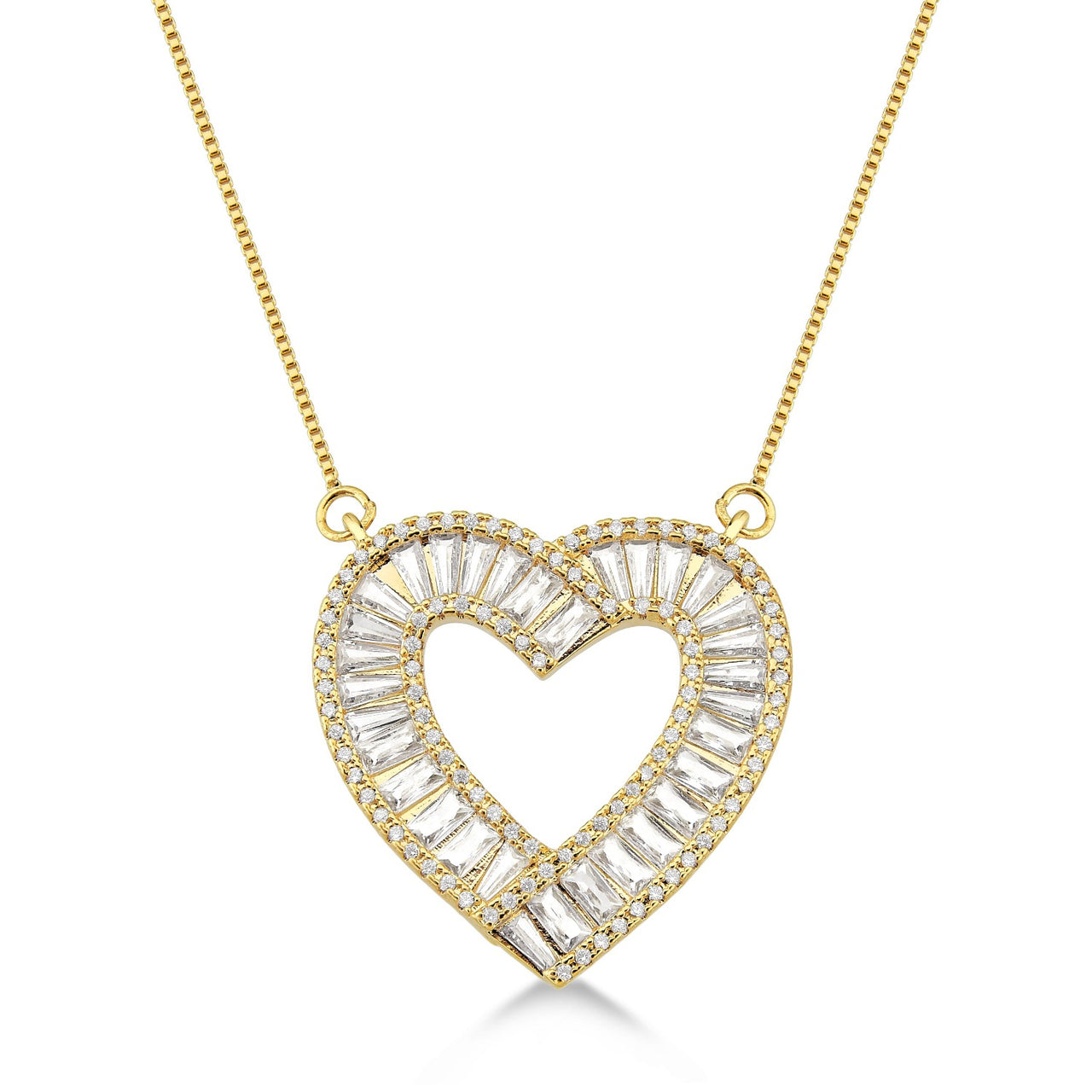 COLAR CORAÇÃO ZIRCONIAS CRISTAIS FOLHEADO A OURO 18K