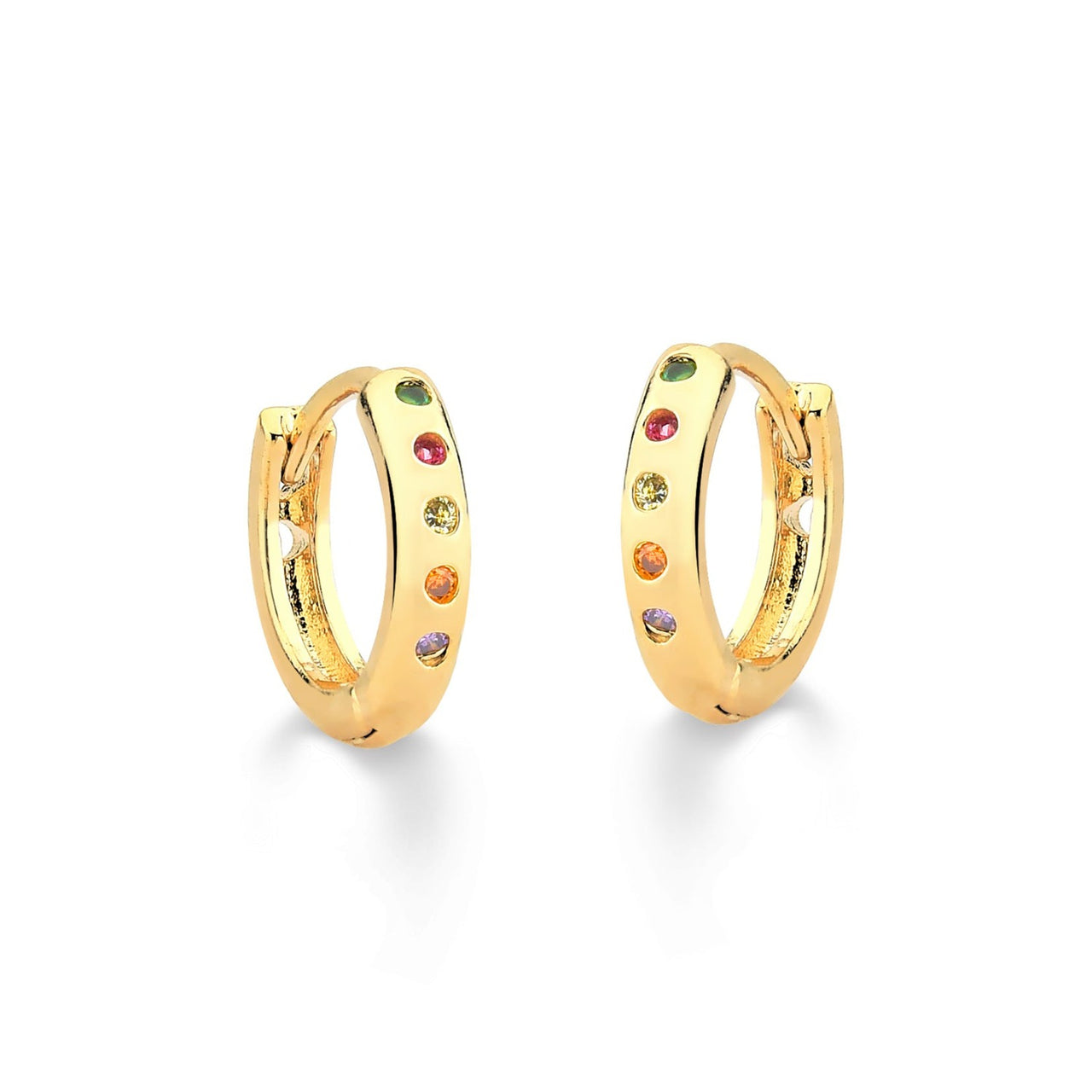 BRINCO DE ARGOLA PEQUENA COM DETALHE EM ZIRCONIA COLORIDA FOLHEADO A OURO 18K