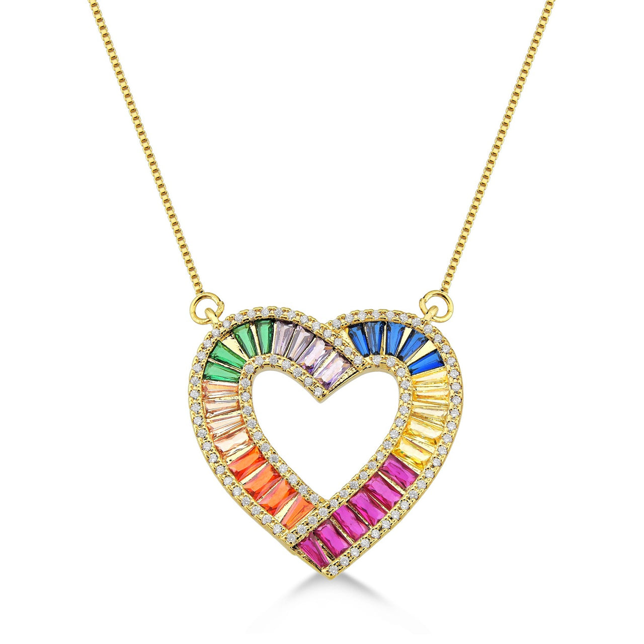 COLAR CORAÇÃO ZIRCONIAS COLORIDAS FOLHEADO A OURO 18K