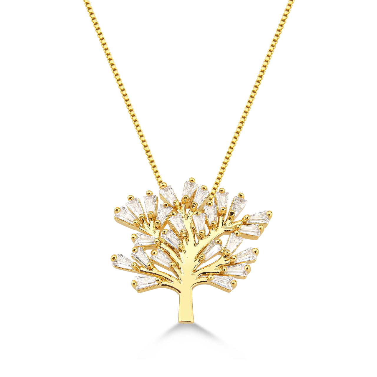 COLAR ARVORE DA VIDA CRAVEJADO DE ZIRCONIAS NAVETES CRISTAIS FOLHEADO A OURO 18K