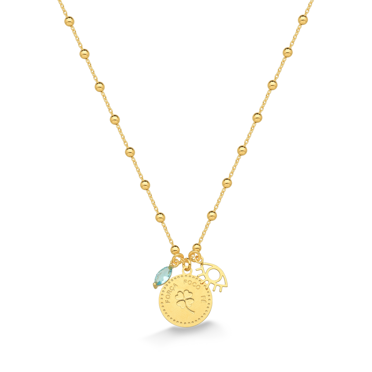 COLAR FORÇA FOCO E FE FOLHEADO A OURO 18K