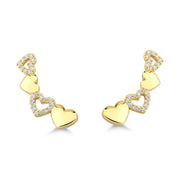 BRINCO EAR CUFF DE CORAÇÕES COM ZIRCONIAS FOLHEADO A OURO 18K