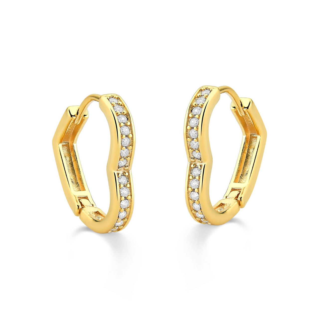 BRINCO DE ARGOLA DE CORAÇÃO GRANDE COM ZIRCONIAS CRISTAIS FOLHEADO A OURO 18K