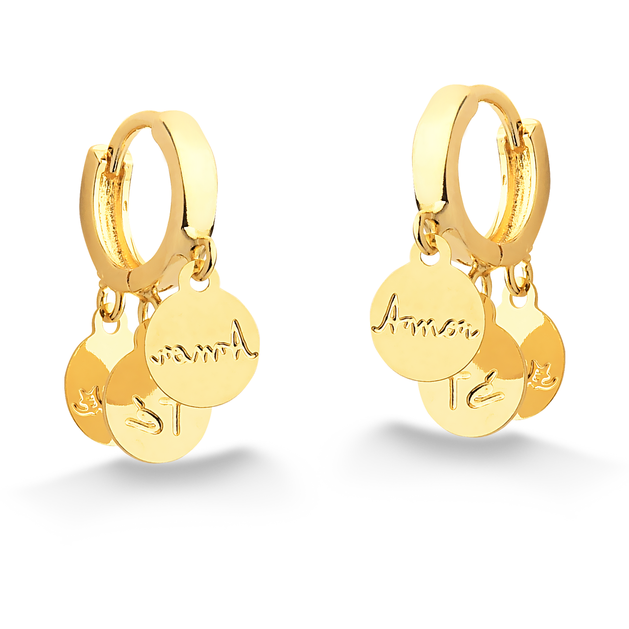 BRINCO DE ARGOLA COM TRÊS PINGENTES FOLHEADO A OURO 18K