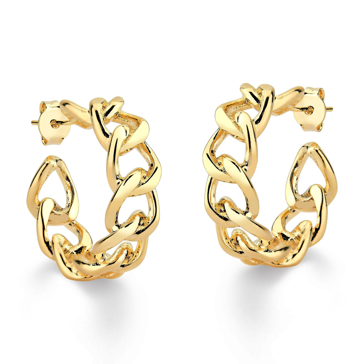 BRINCO DE ARGOLA COM ELOS E TARRAXA FOLHEADO A OURO 18K