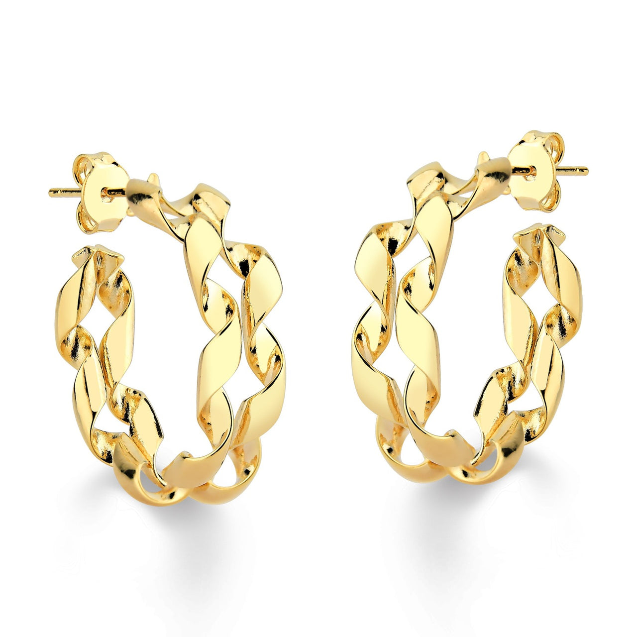 BRINCO DE ARGOLA TORCIDA DUPLA FOLHEADA A OURO 18K