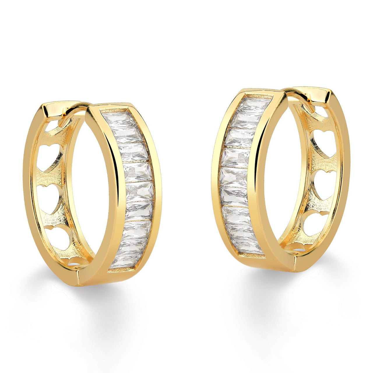 BRINCO DE ARGOLA COM ZIRCONIA CRISTAL TAMANHO G FOLHEADO A OURO 18K