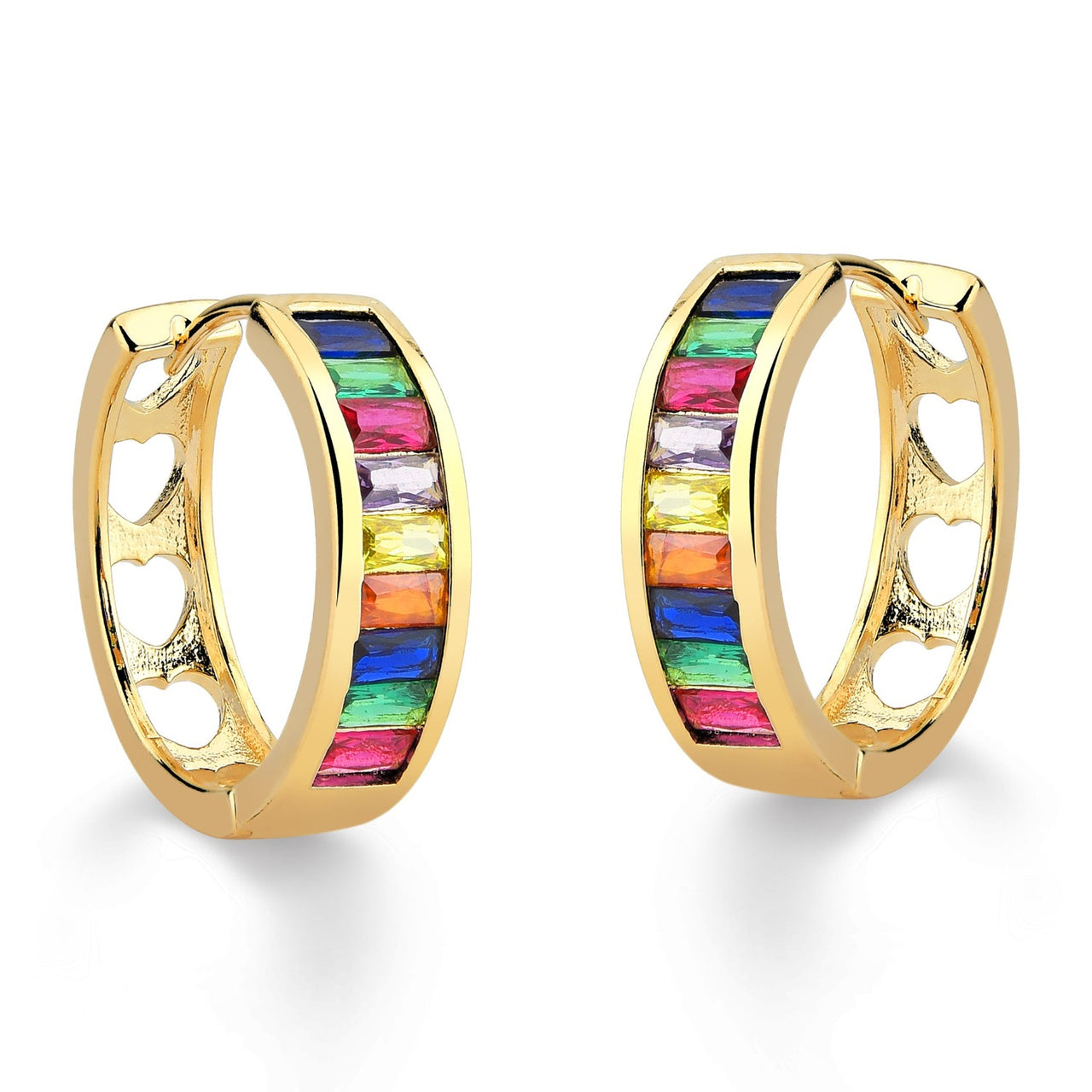 BRINCO DE ARGOLA COM ZIRCONIA COLORIDA TAMANHO G FOLHEADO A OURO 18K