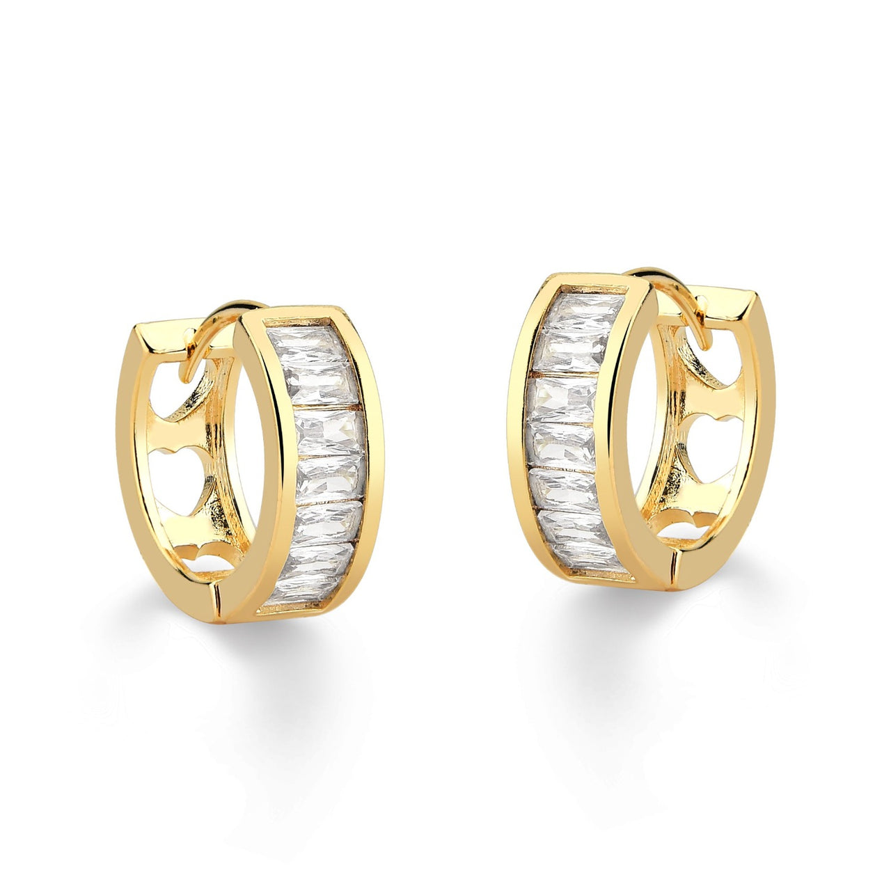 BRINCO DE ARGOLA COM ZIRCONIA CRISTAL TAMANHO M FOLHEADO A OURO 18K