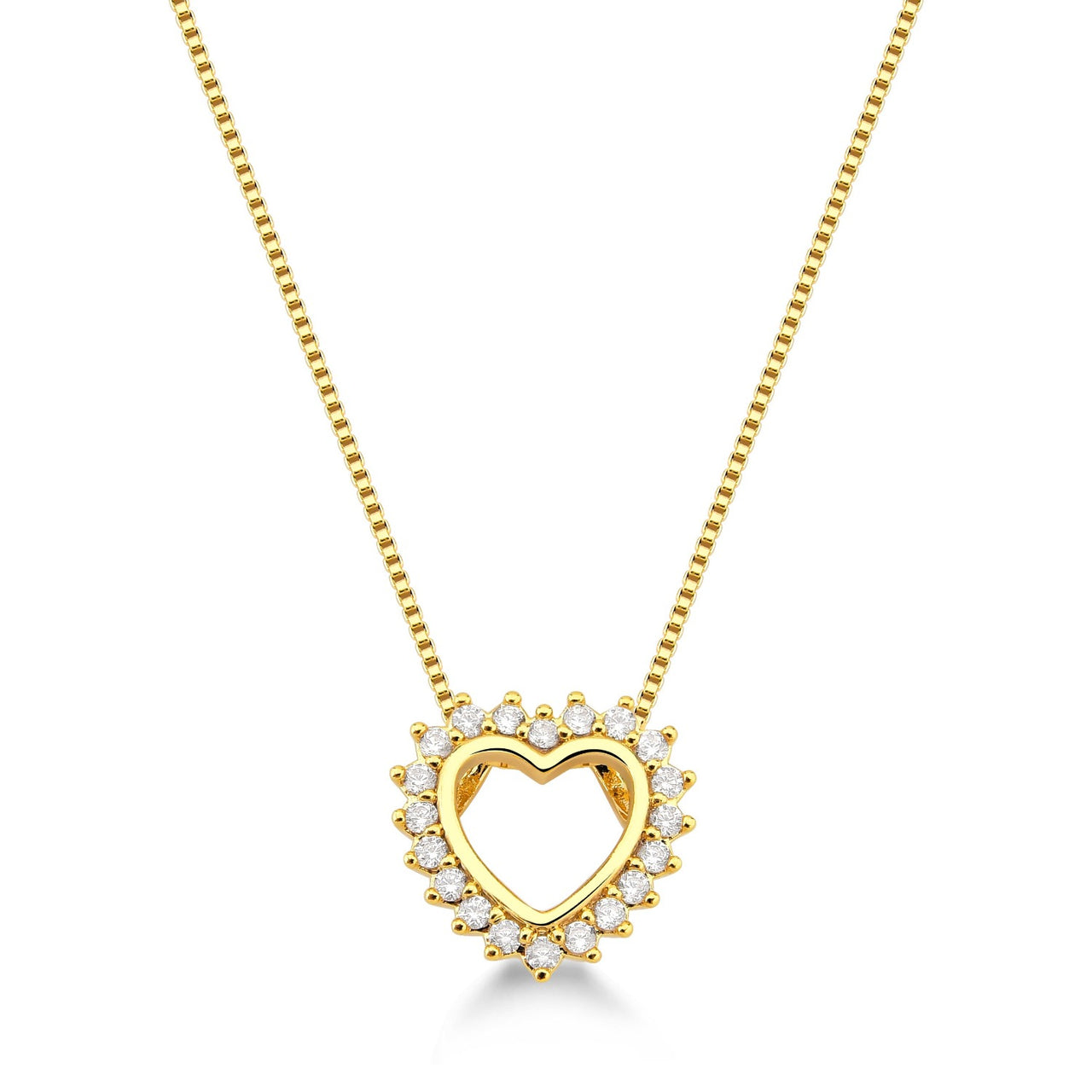 COLAR COM MINI PINGENTE DE CORAÇÃO VAZADO CRAVEJADO DE ZIRCONIAS CRISTAIS FOLHEADO A OURO 18K