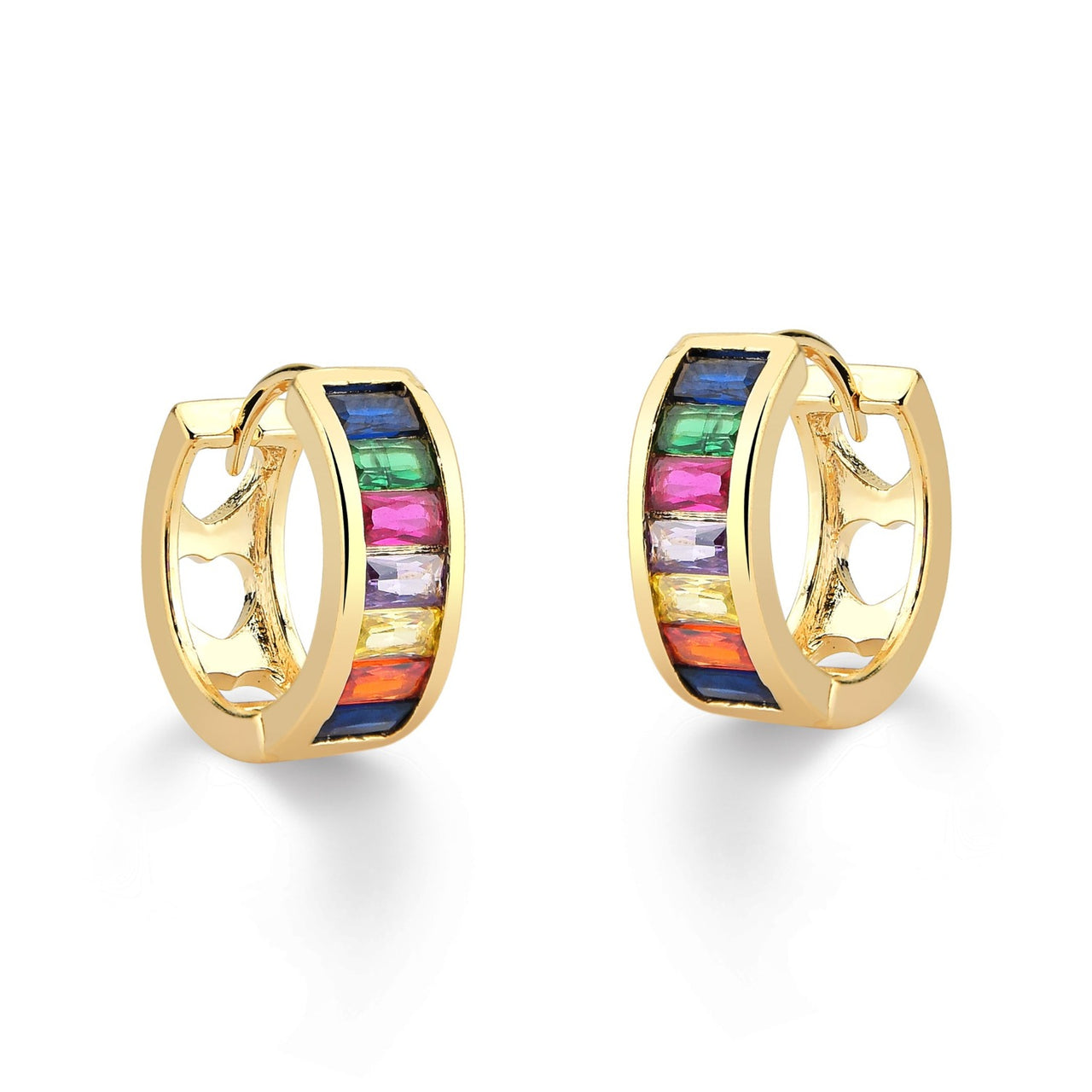 BRINCO DE ARGOLA COM ZIRCONIA COLORIDA TAMANHO M FOLHEADO A OURO 18K