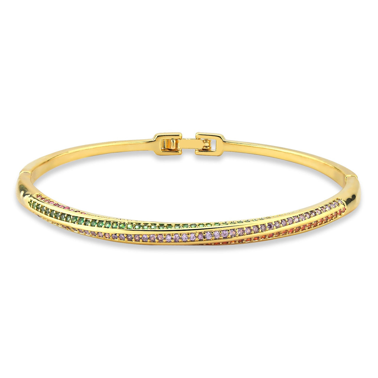 BRACELETE CRAVEJADO DE ZIRCONIAS COLORIDAS FOLHEADO A OURO 18K