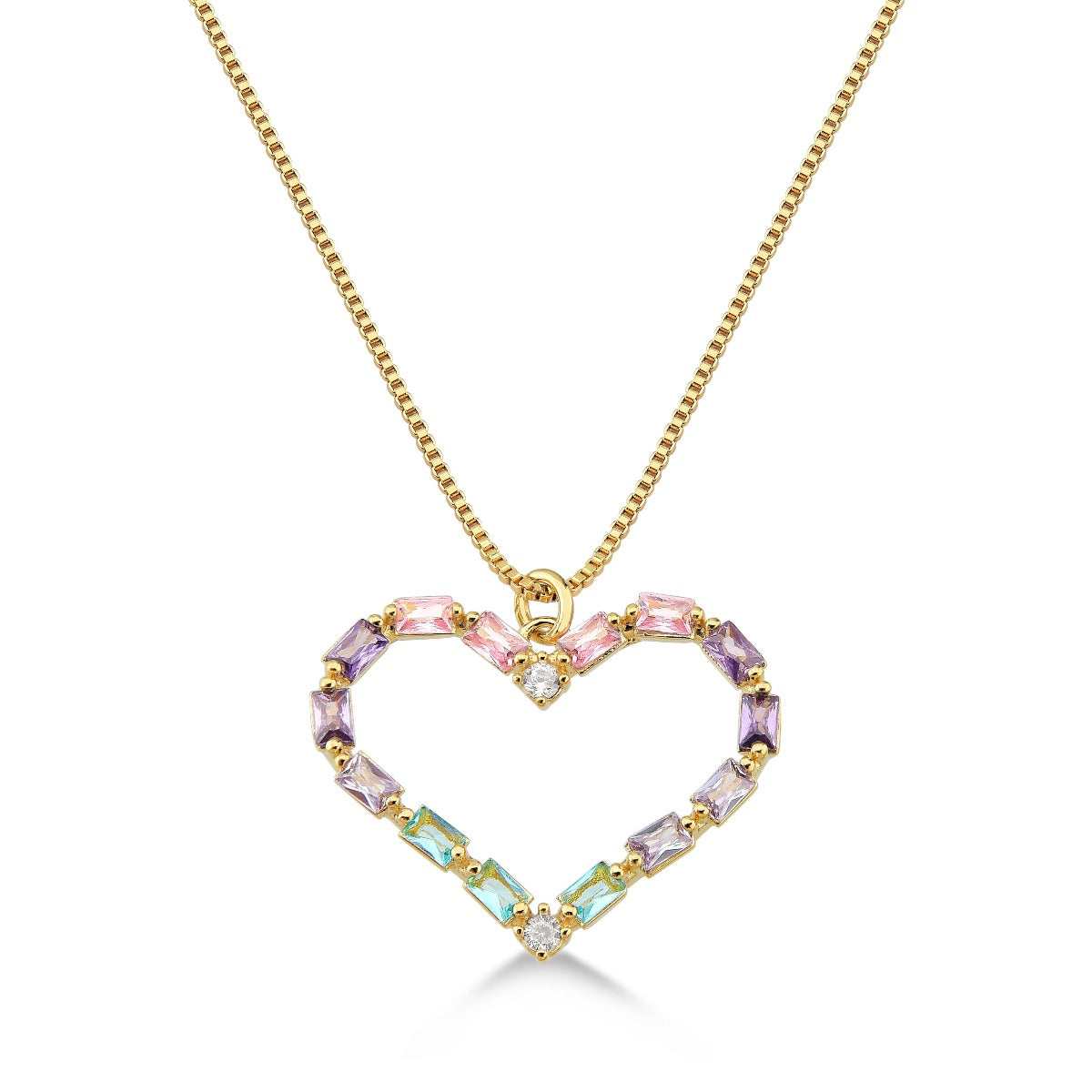 COLAR DE CORAÇÃO COM ZIRCONIAS COLORIDAS FOLHEADO A OURO 18K