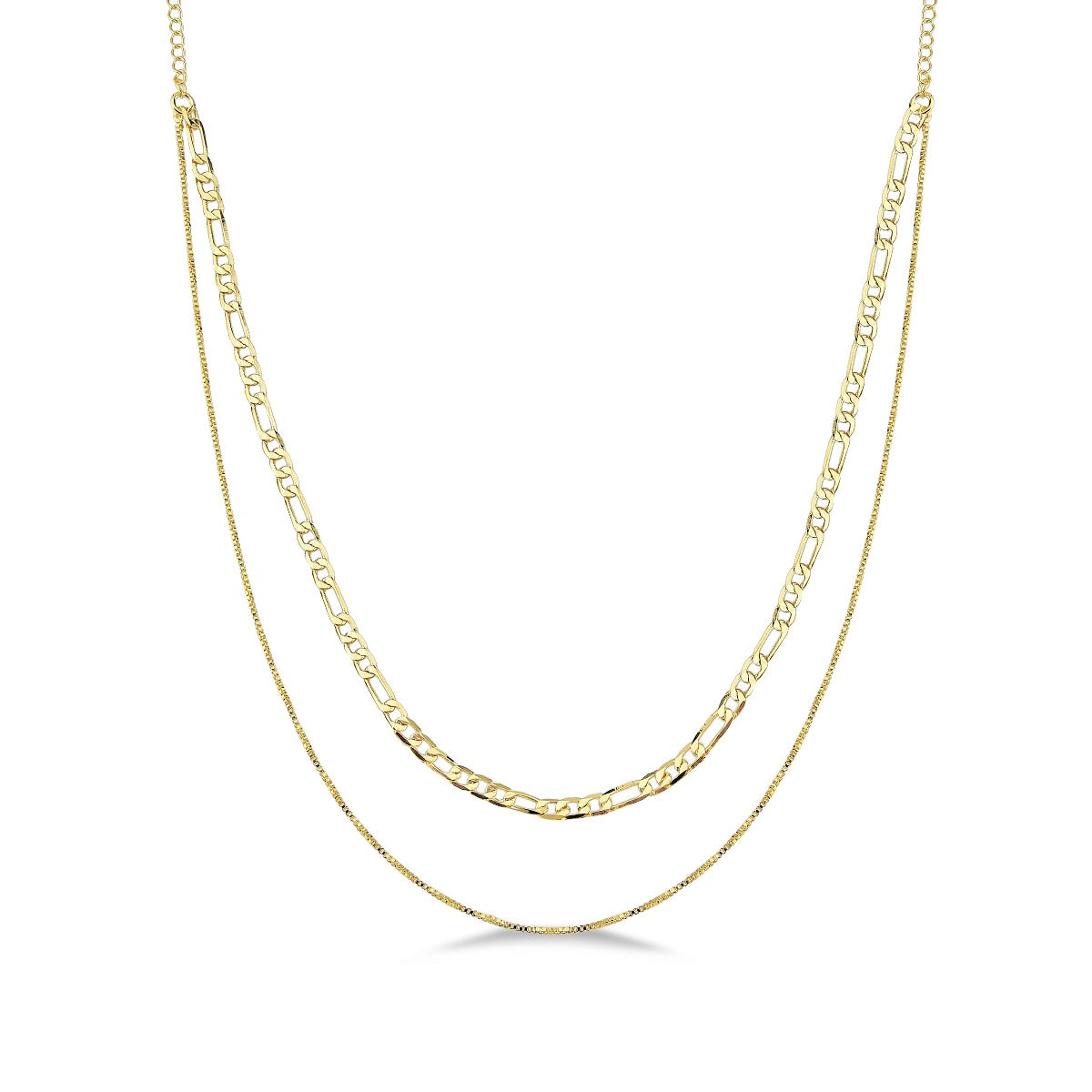 COLAR CHOKER DUPLA MALHA FIGARO E VENEZIANA FOLHEADO A OURO 18K
